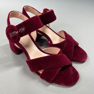 J Crew Shoes Womens 6 red velvet block strappy heels preppy cocktail